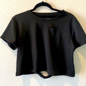Distressed cut cropped tee